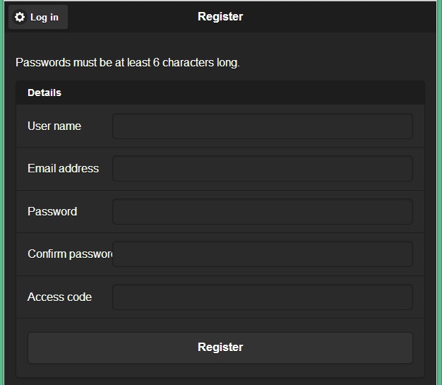 Registration Form with Access Code