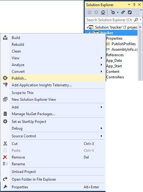 Step 2 Right Click Project In Solution Explorer and select Publish